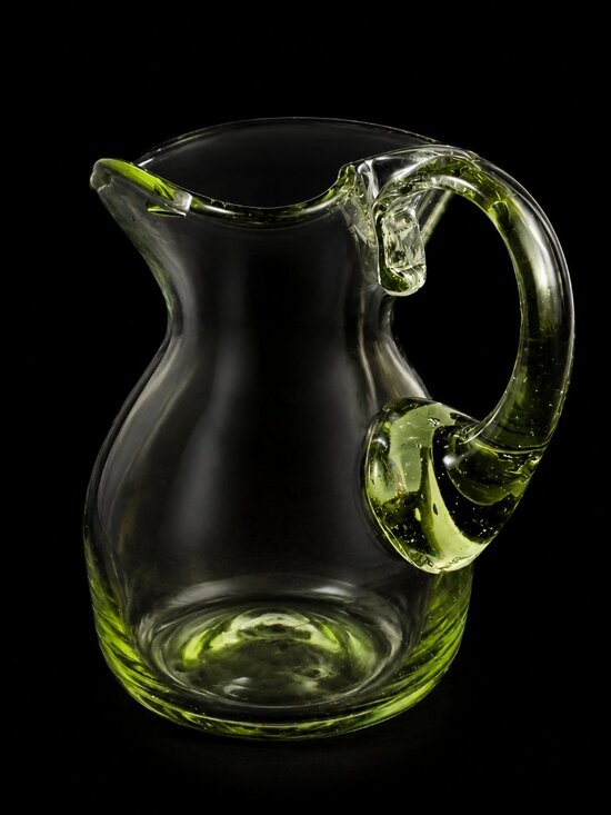 Handmade Other - Handblown Glass Pitcher Smoky Green Heart Shaped Top Entertaining Decor